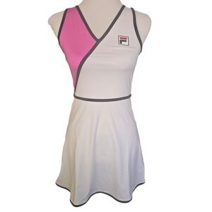 Fila Tennis Dress Women XS White Pink Grey Sleeveless Athletic Sportswear
